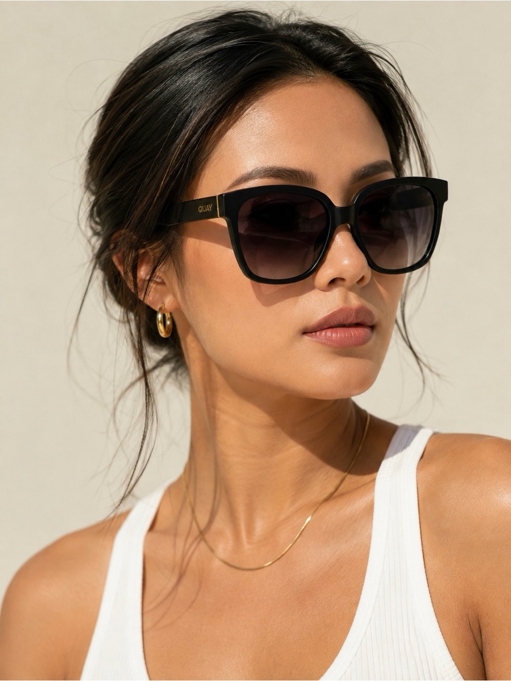 QUAY Wide Awake Polarized Black Oversized Sunglasses